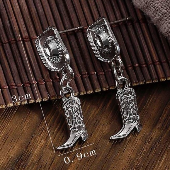 silver Cowboy boot drop earrings - Picture 3 of 3